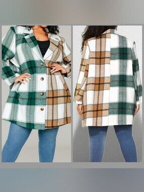 Plus Size Plaid Button Down Blazer Jacket NWT